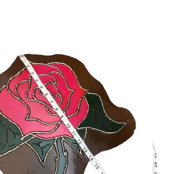 Vintage Hand Forged Red Rose And Hand Painted On Metal  Wall Art - Picture 4 of 7